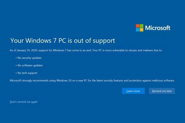 Your Windows 7 PC is out of support